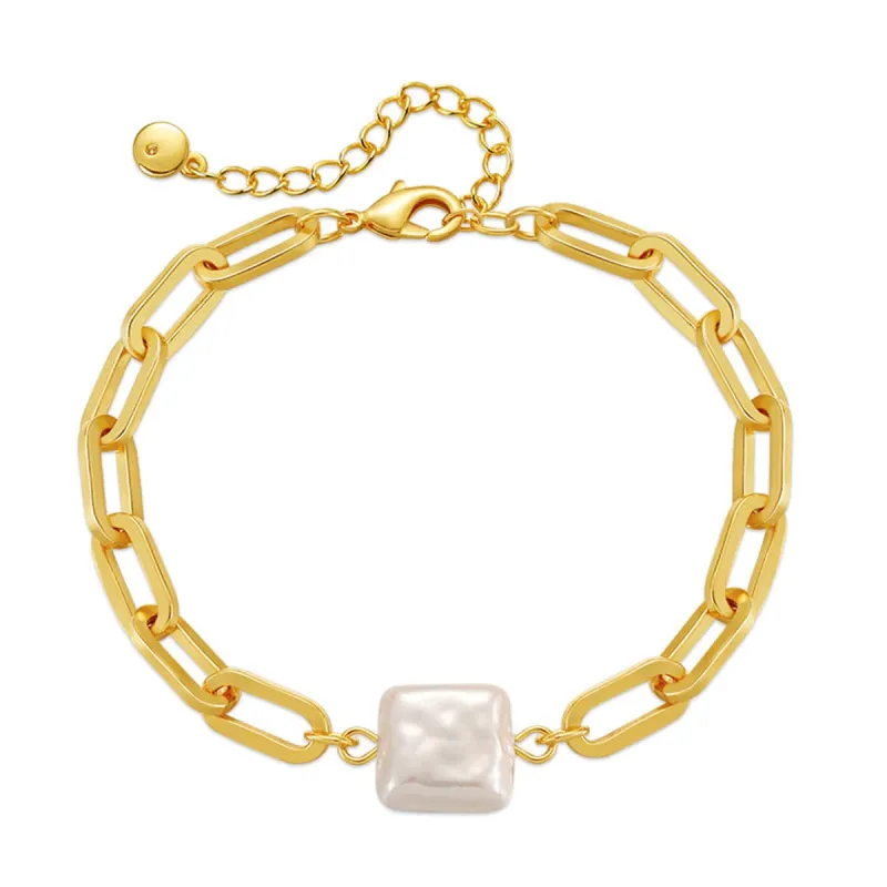 Pearl & Goldtone Square Charm Cable Chain Bracelet made by Zulily