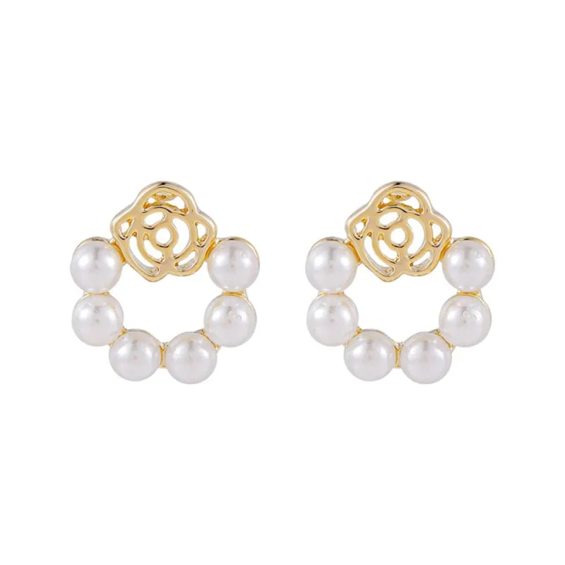 Pearl & Goldtone Rose Stud Earrings made by Zulily