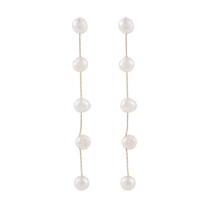 Pearl & Goldtone Station Line Drop Earrings made by Zulily