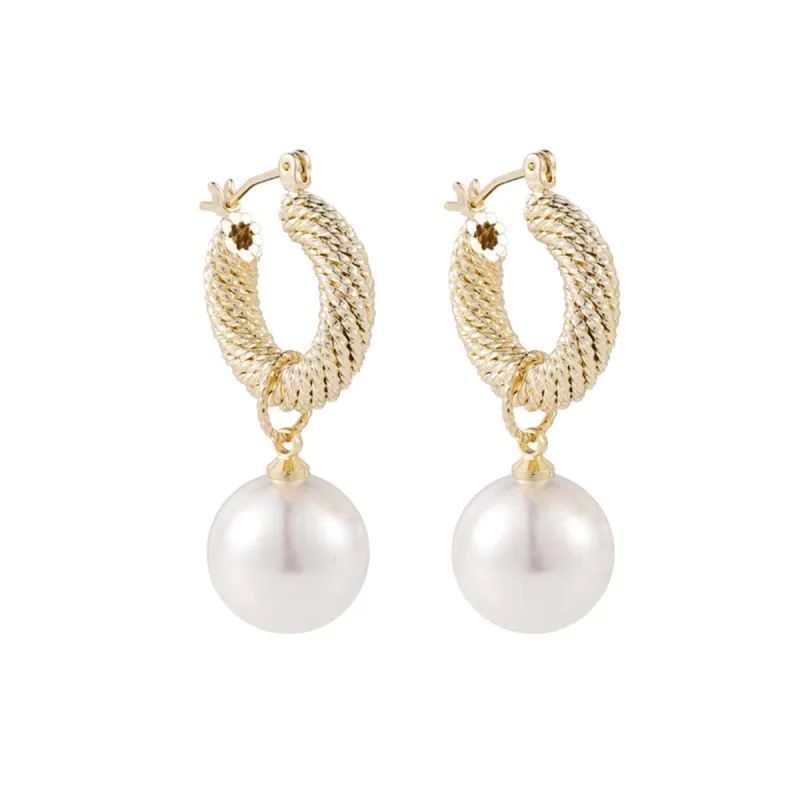 Pearl & Goldtone Rope Huggie Earrings made by Zulily
