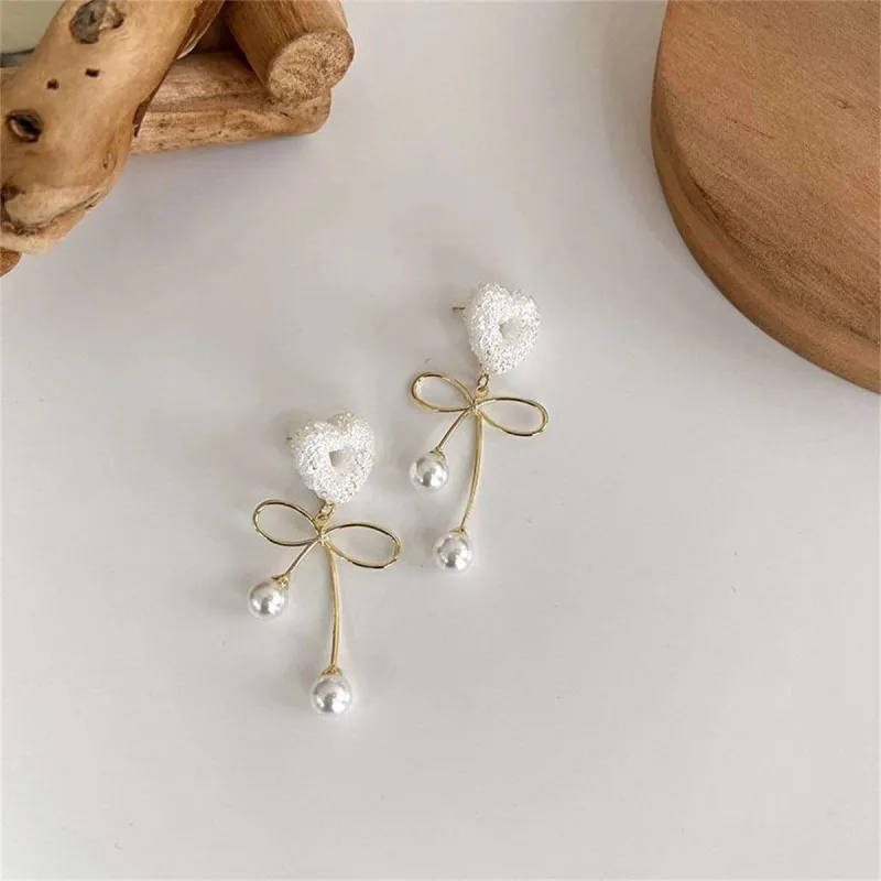 Pearl & Resin Goldtone Heart Bow Drop Earrings made by Zulily