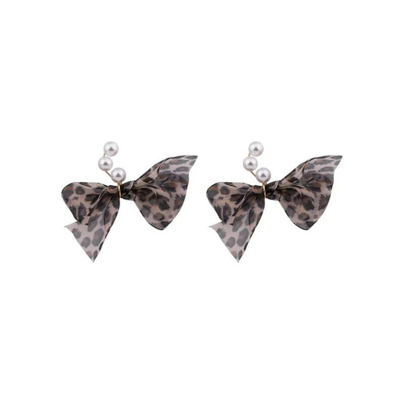 Pearl & Silk Leopard Print Bow Drop Earrings made by Zulily