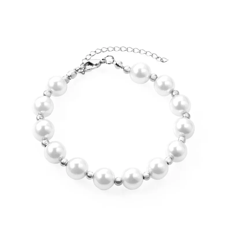 Pearl & Silvertone Ball Bead Station Bracelet made by Zulily