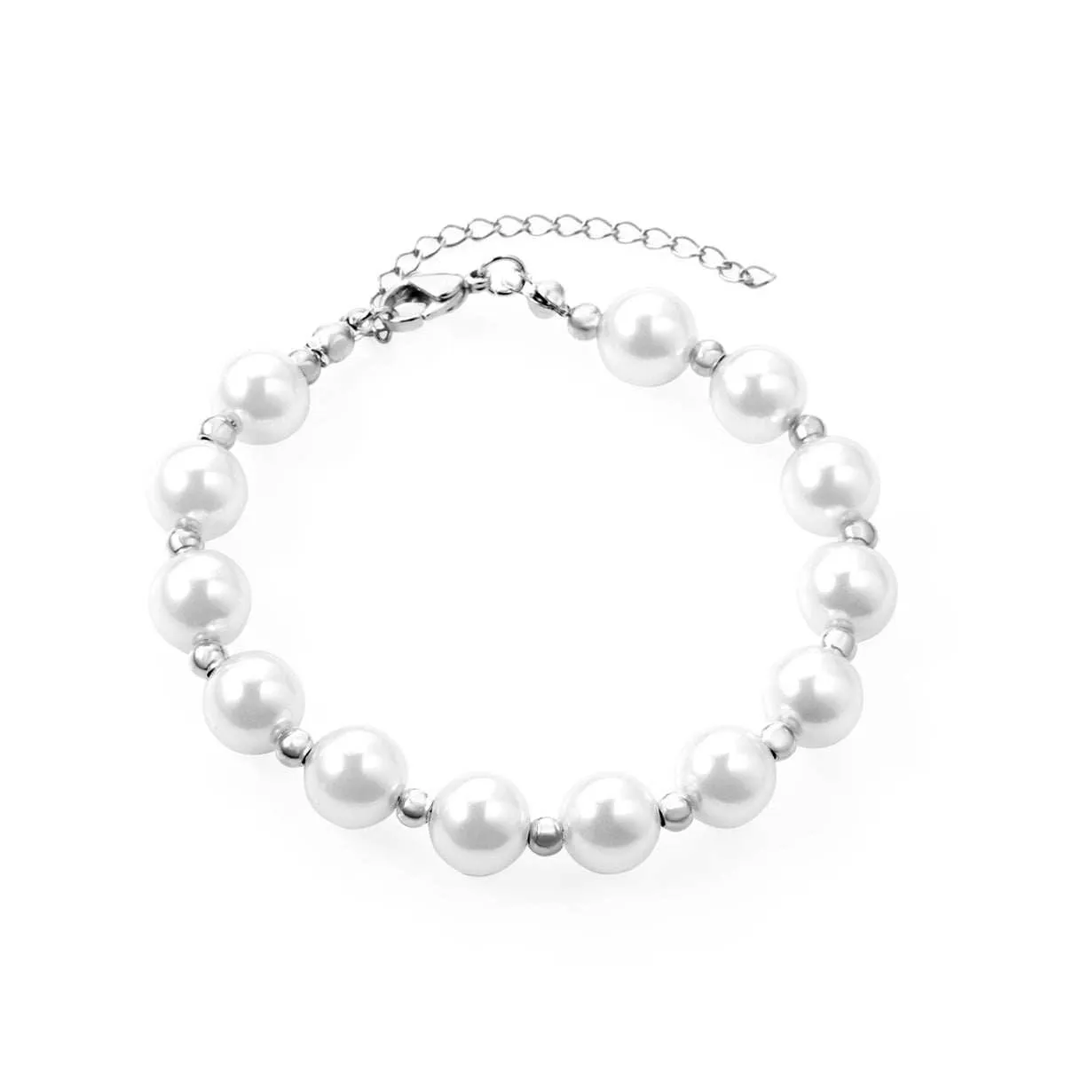 Pearl & Silvertone Ball Bead Station Bracelet sold by Zulily