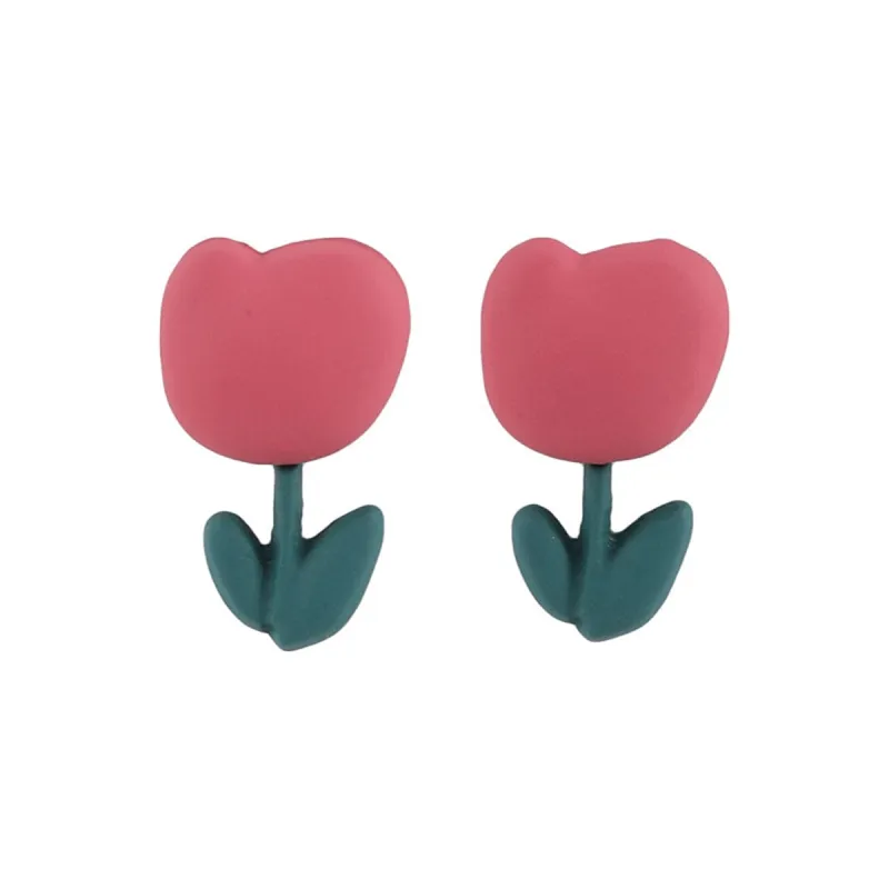 Pink & Green Enamel Tulip Stud Earrings made by Zulily