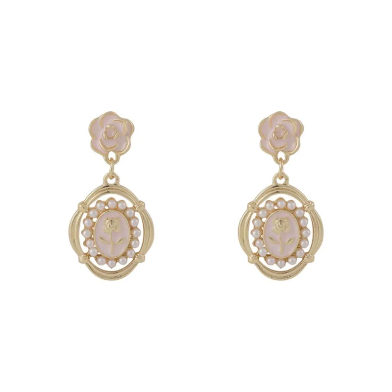 Pearl & White Enamel Goldtone Floral Cameo Drop Earrings made by Zulily