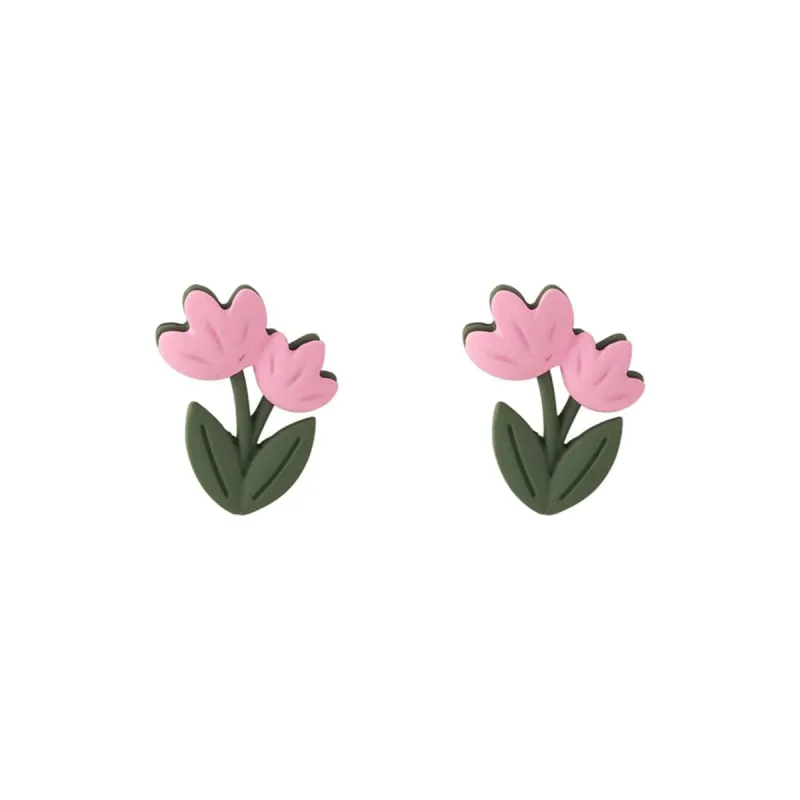 Pink & Green Double Tulip Stud Earrings made by Zulily