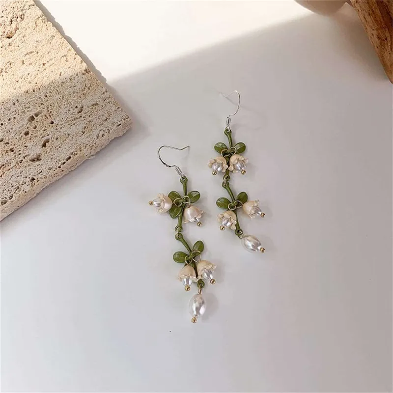 Pearl & Green Enamel Goldtone Link Flower Drop Earrings made by Zulily