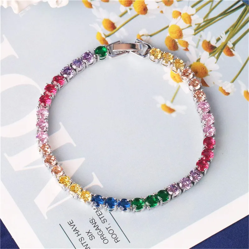 Pink & Purple Crystal Silvertone Tennis Bracelet made by Zulily
