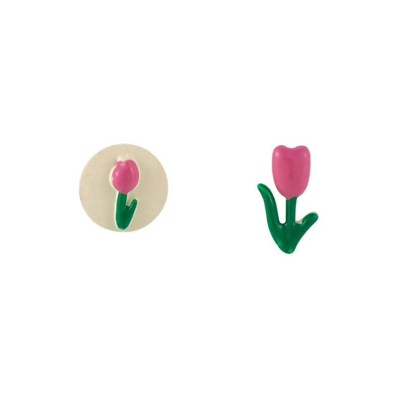 Pink & Silvertone Tulip Stud Earring made by Zulily