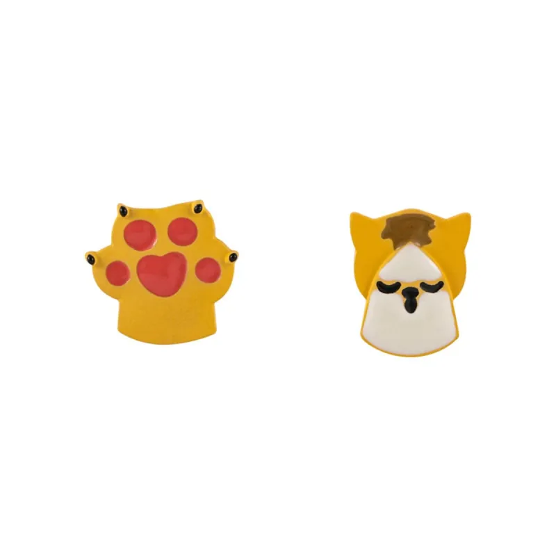 Pink & Yellow Cat & Paw Stud Earrings made by Zulily