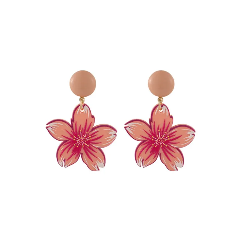 Pink Acrylic & Goldtone Flower Drop Earrings made by Zulily