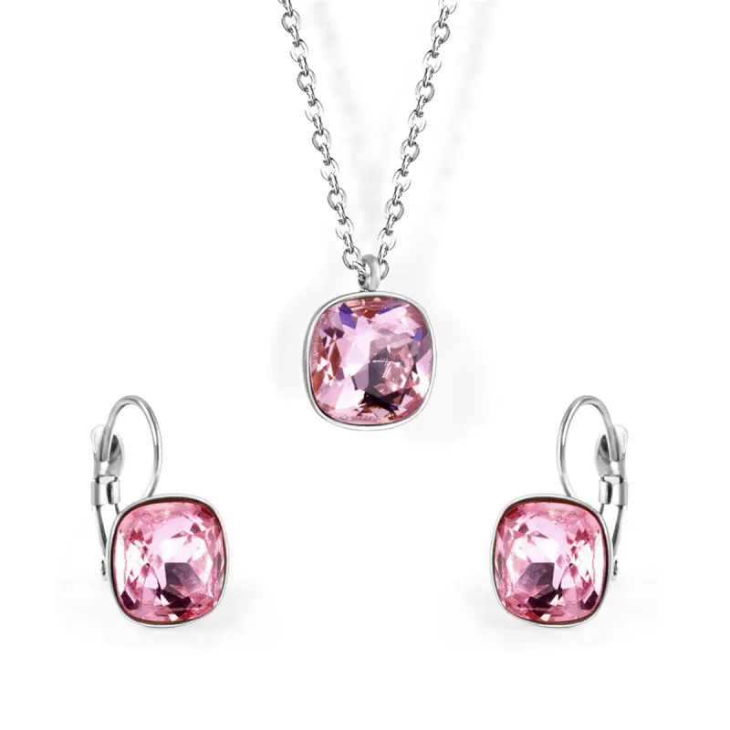 Pink Crystal & Silvertone Square Huggie Earring Set made by Zulily