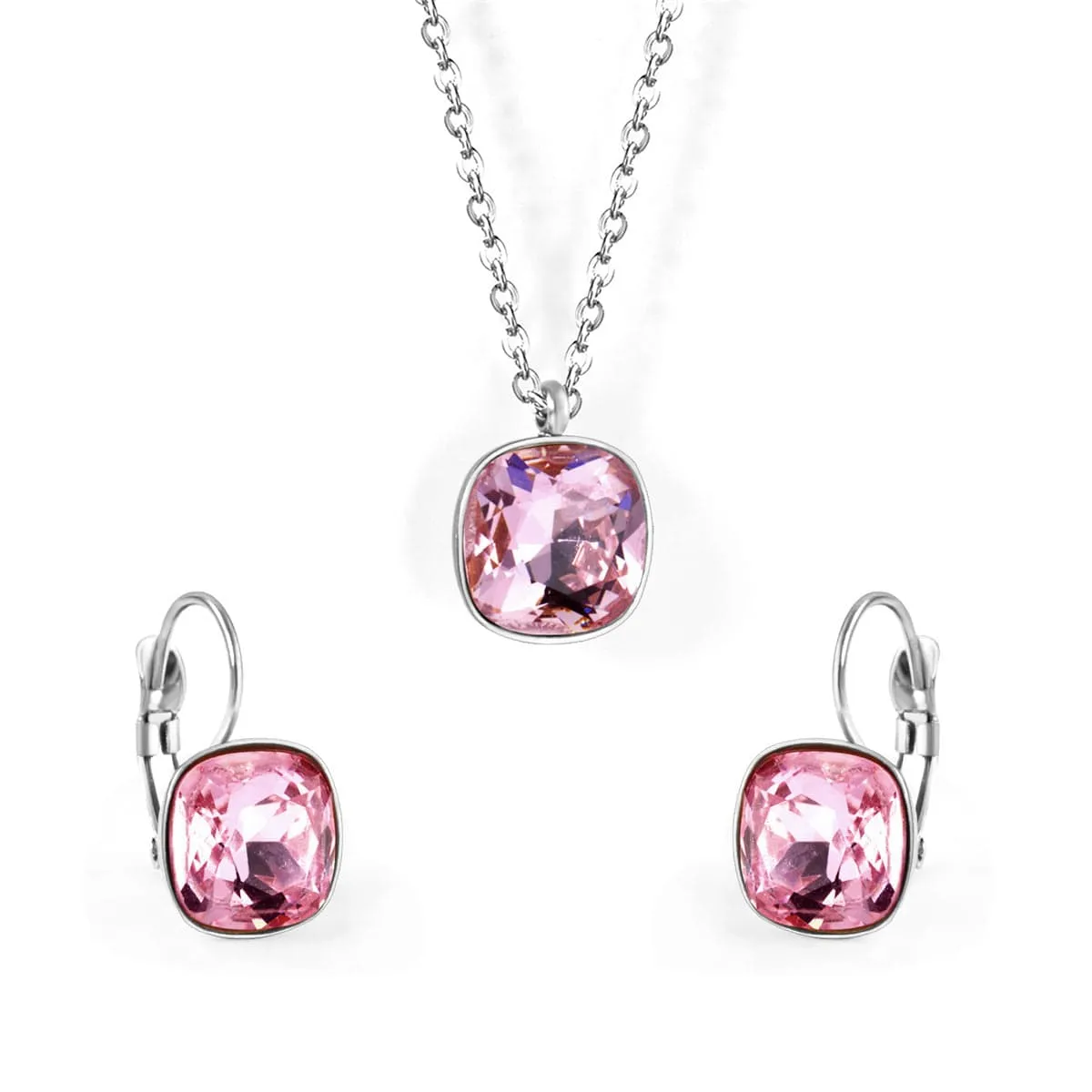 Pink Crystal & Silvertone Square Huggie Earring Set sold by Zulily