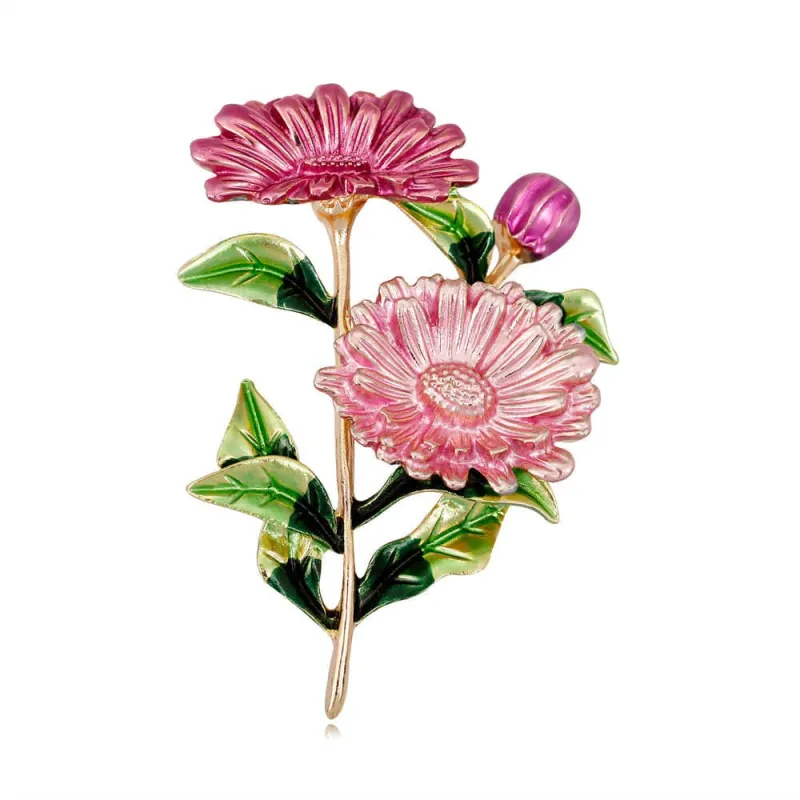 Pink Enamel & Goldtone Flower Brooch made by Zulily