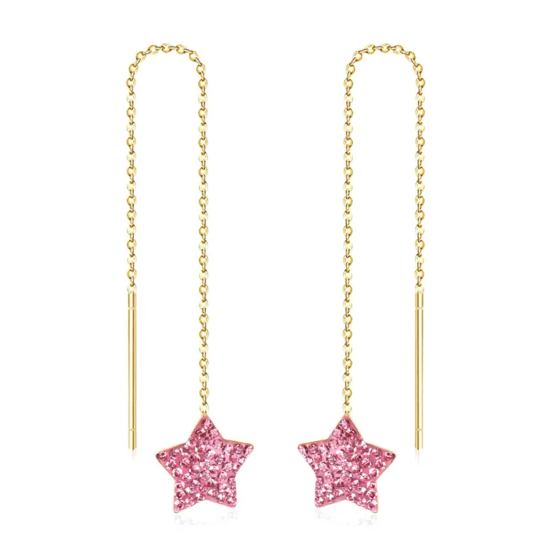 Pink Cubic Zirconia & Goldtone Star Threader Earrings made by Zulily