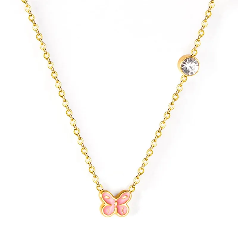 Pink Enamel & Goldtone Butterfly Pendant Necklace made by Zulily