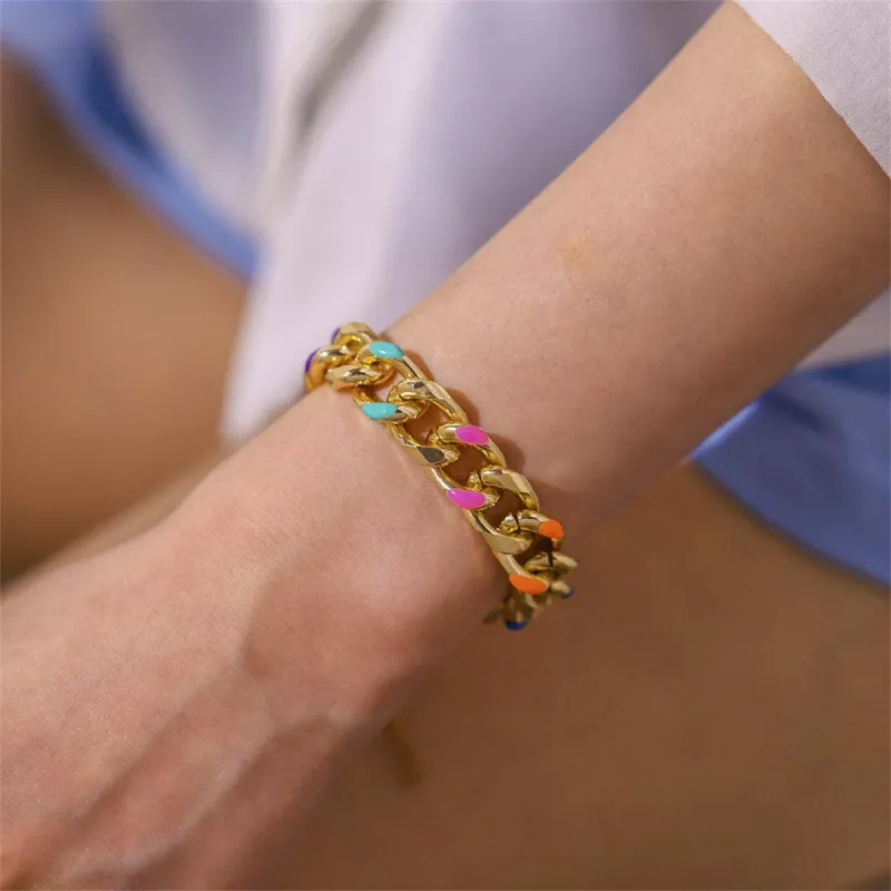 Pink Enamel & Goldtone Curb Chain Bracelet made by Zulily