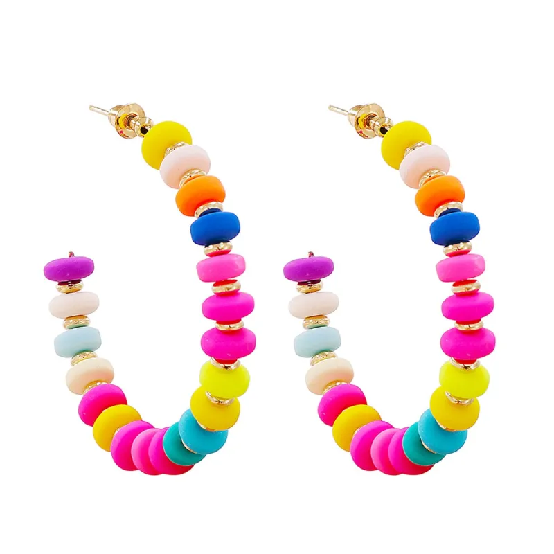 Pink Multicolor Howlite & Goldtone Beaded Hoop Earring made by Zulily