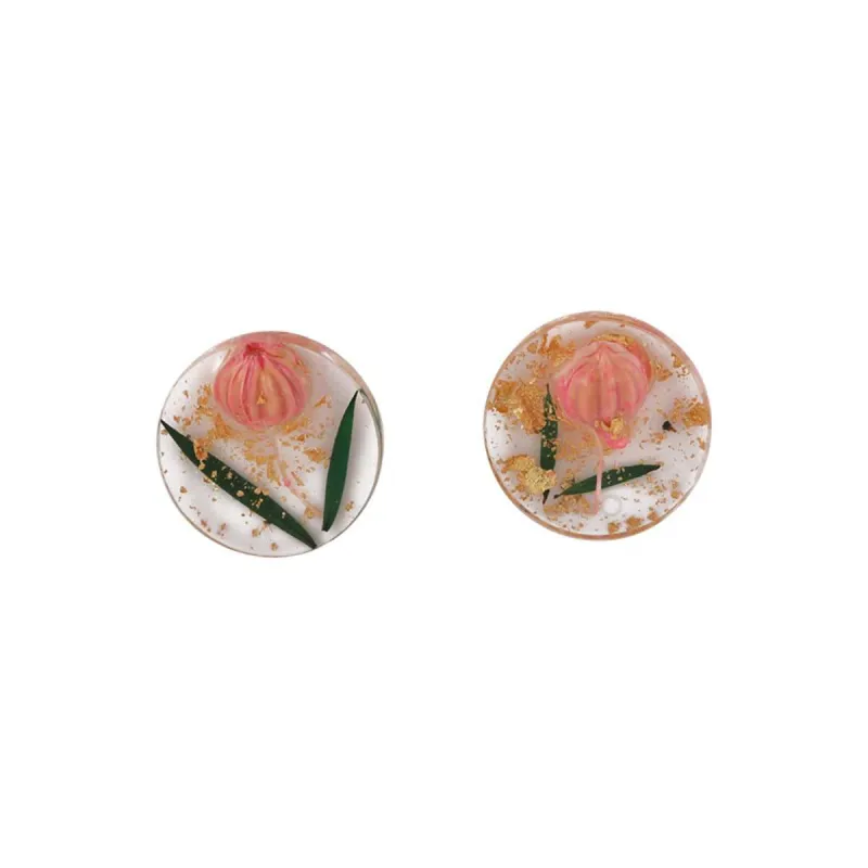 Pink Flower & Silvertone Stud Earrings made by Zulily