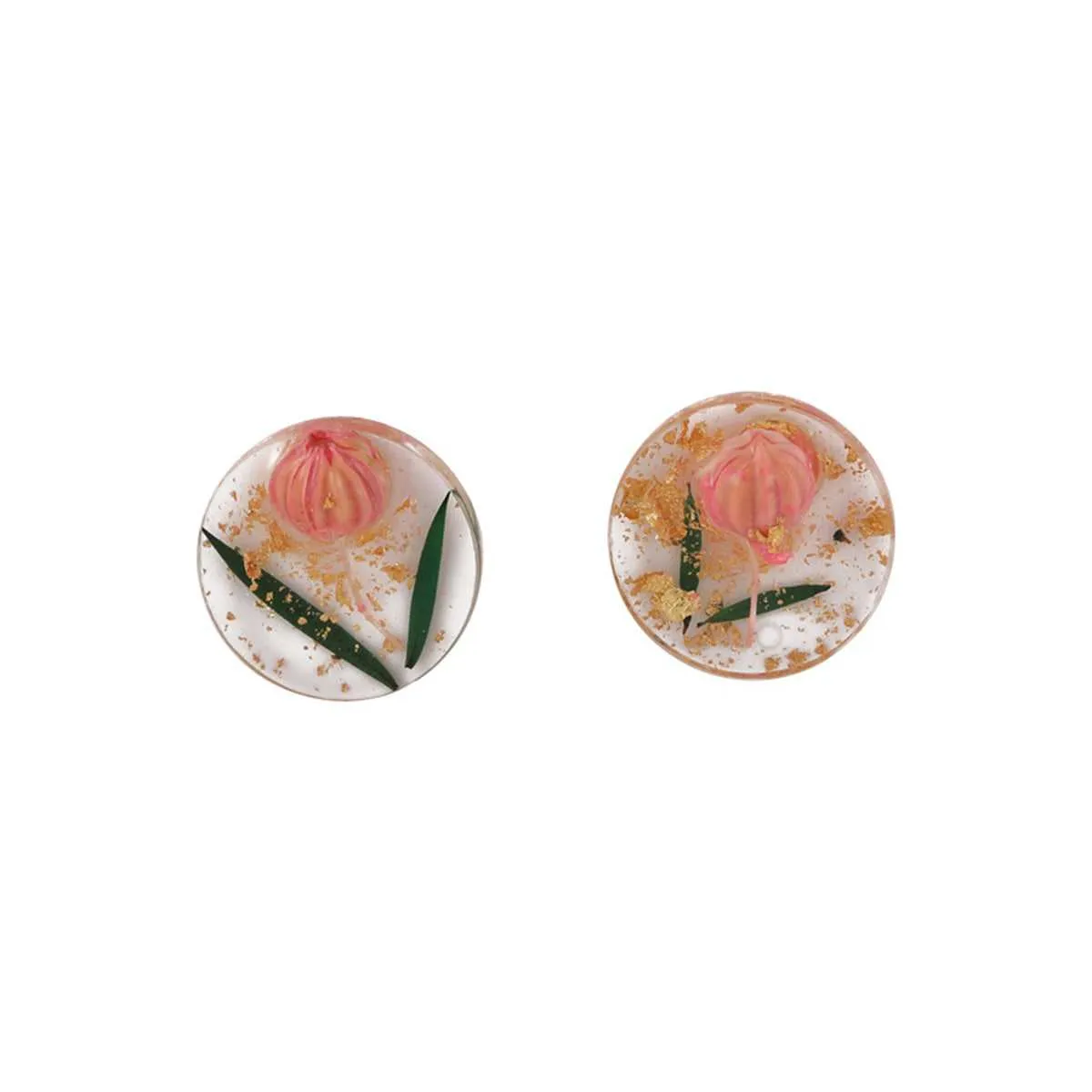 Pink Flower & Silvertone Stud Earrings sold by Zulily