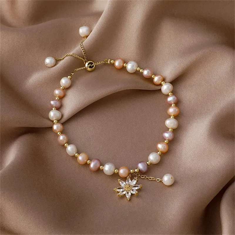 Pink Pearl & Cubic Zirconia Floral Adjustable Charm Bracelet made by Zulily