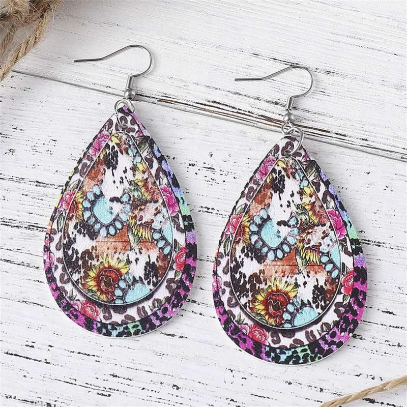 Pink Polystyrene & Silvertone Leopard Sunflower Teardrop Earrings made by Zulily