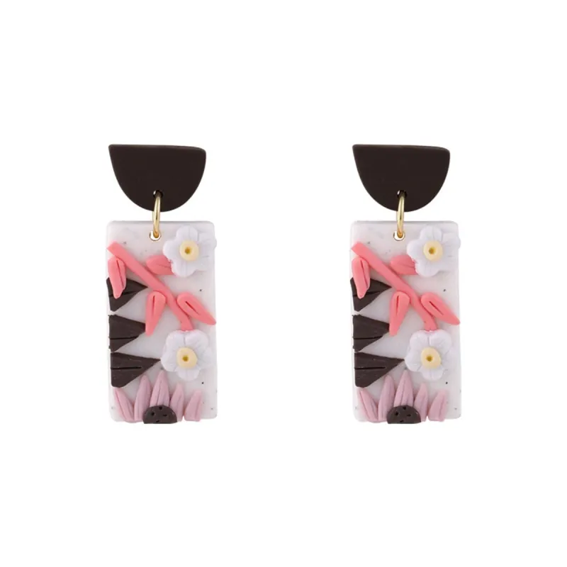 Pink Polymer Clay & Goldtone Flower Rectangle-Drop Earrings made by Zulily