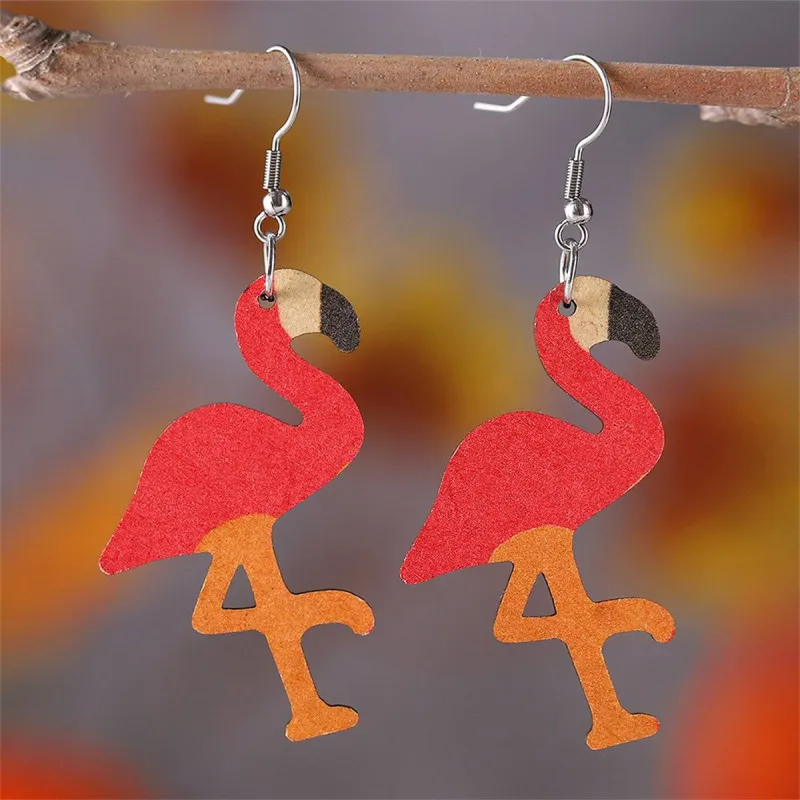 Pink Wood & Silvertone Flamingo Drop Earrings made by Zulily
