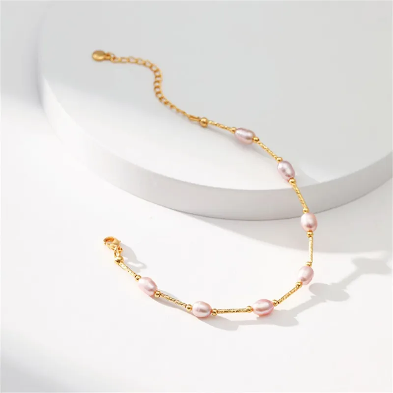 Pink Pearl & Goldtone Bead Bar Bracelet made by Zulily