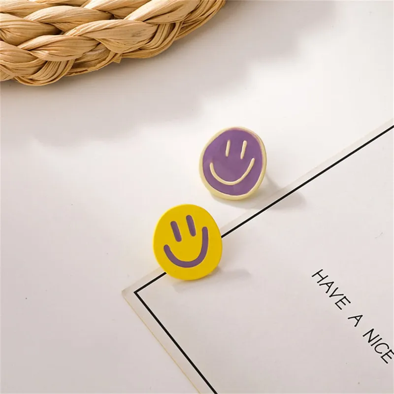Purple & Yellow Smiley Stud Earrings made by Zulily