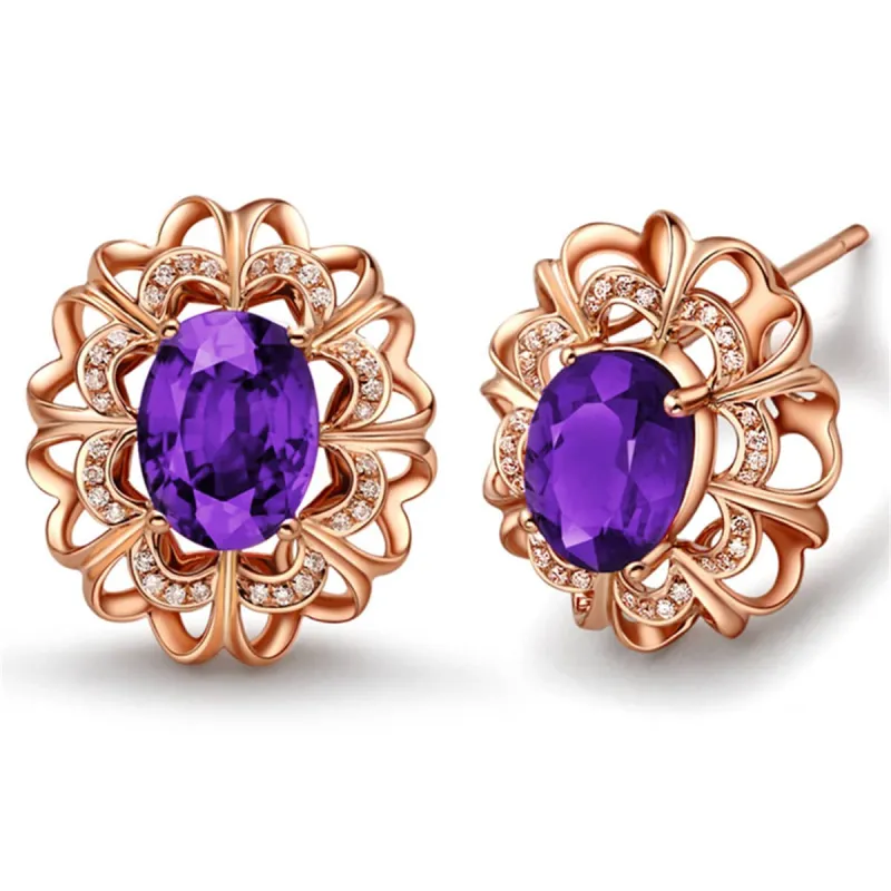 Purple Crystal & Cubic Zirconia Rose Goldtone Floral Stud Earrings made by Zulily