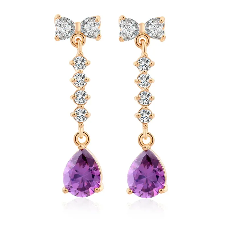 Purple Crystal & Cubic Zirconia Bow Drop Earrings made by Zulily