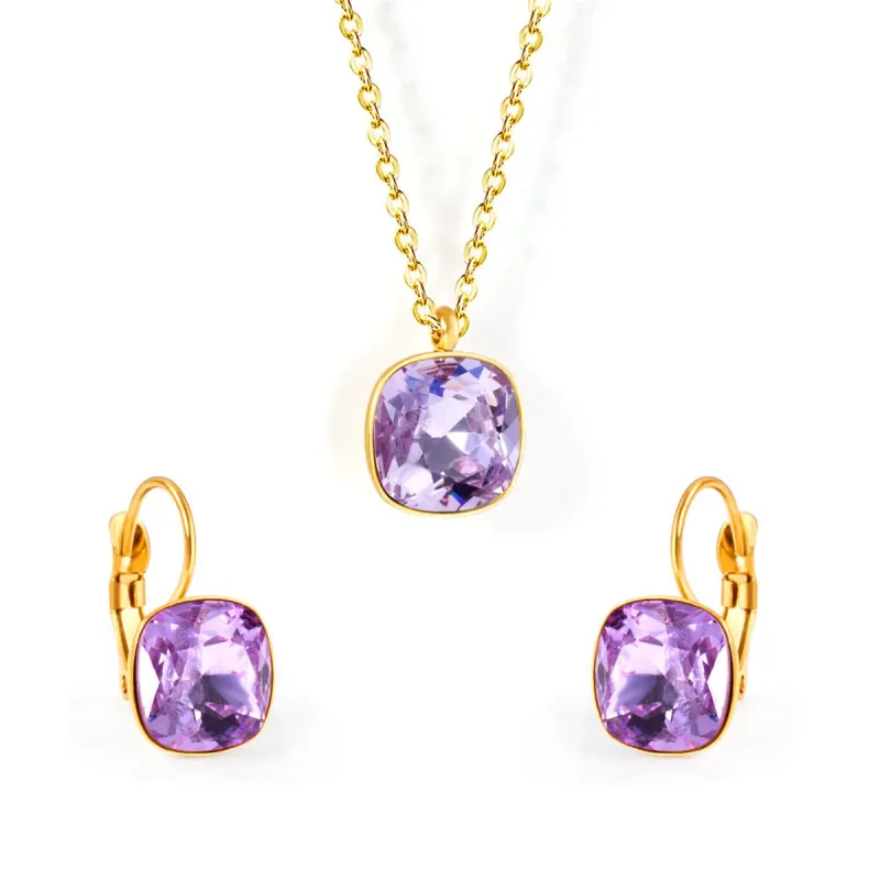 Purple Crystal & Goldtone Square Drop Earrings Set made by Zulily