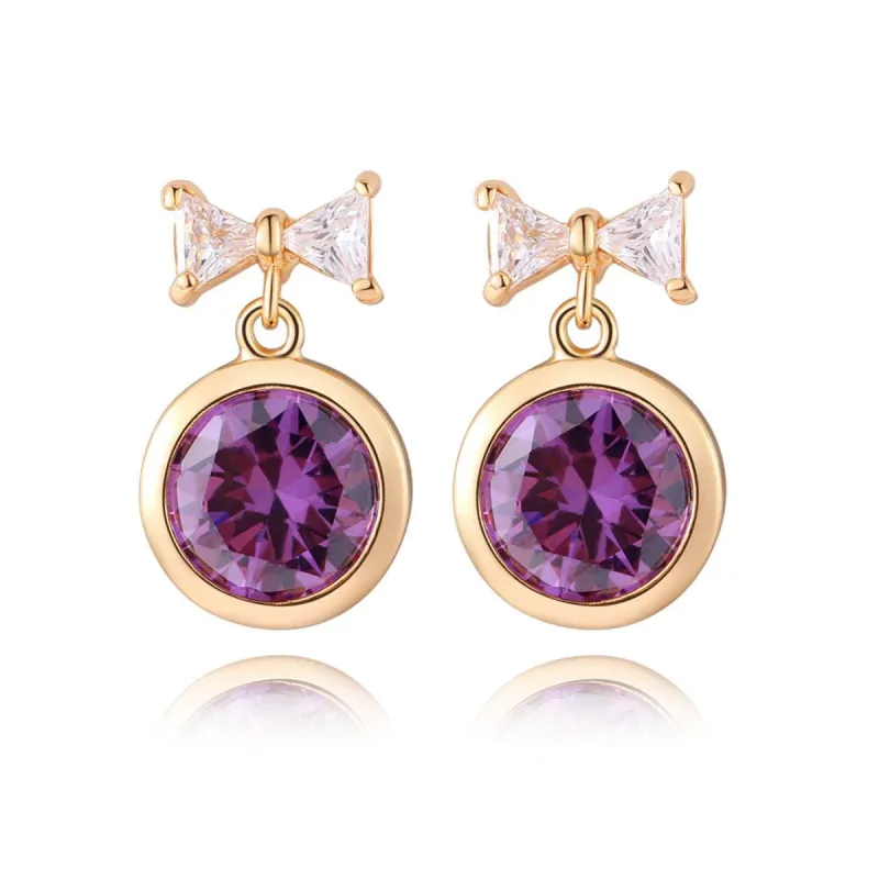 Purple Crystal & Goldtone Bow Drop Earrings made by Zulily