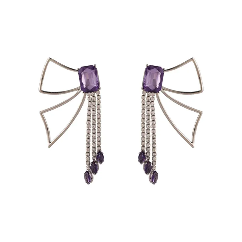 Purple Crystal & Cubic Zirconia Tassel Abstract Butterfly Drop Earrings made by Zulily