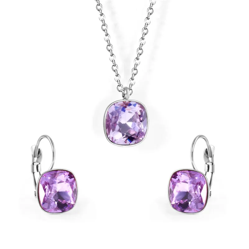 Purple Crystal & Silvertone Square Drop Earrings Set made by Zulily