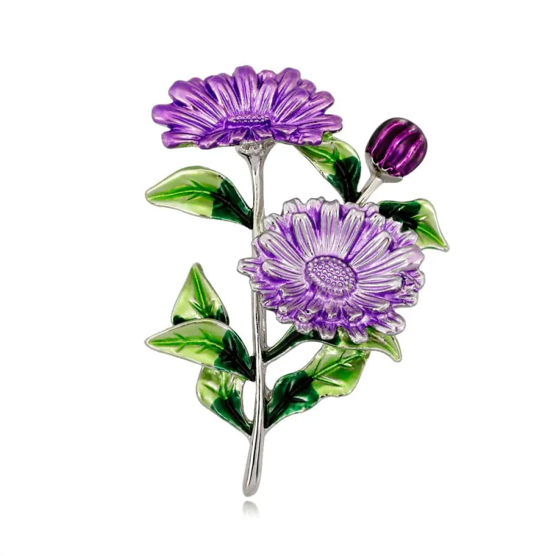 Purple Enamel & Silvertone Flower Brooch made by Zulily