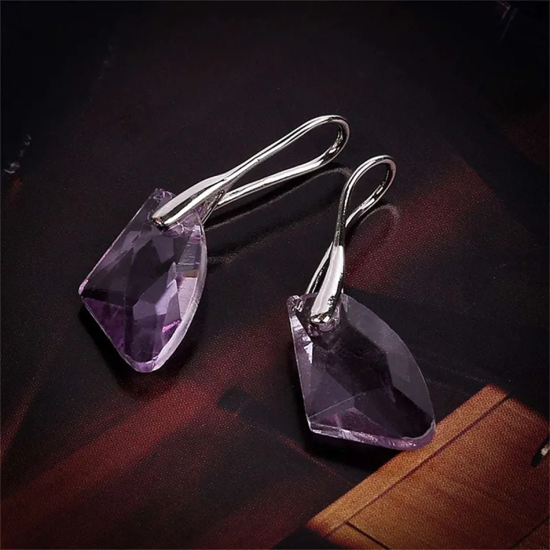 Purple Crystal & Silvertone Drop Earrings made by Zulily