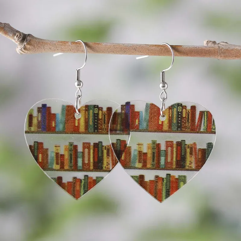 Red & Yellow Bookcase Heart Drop Earrings made by Zulily