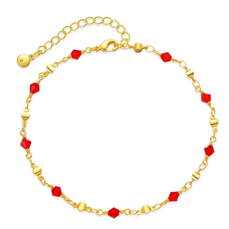 Red Acrylic & Goldtone Beaded Station Anklet made by Zulily