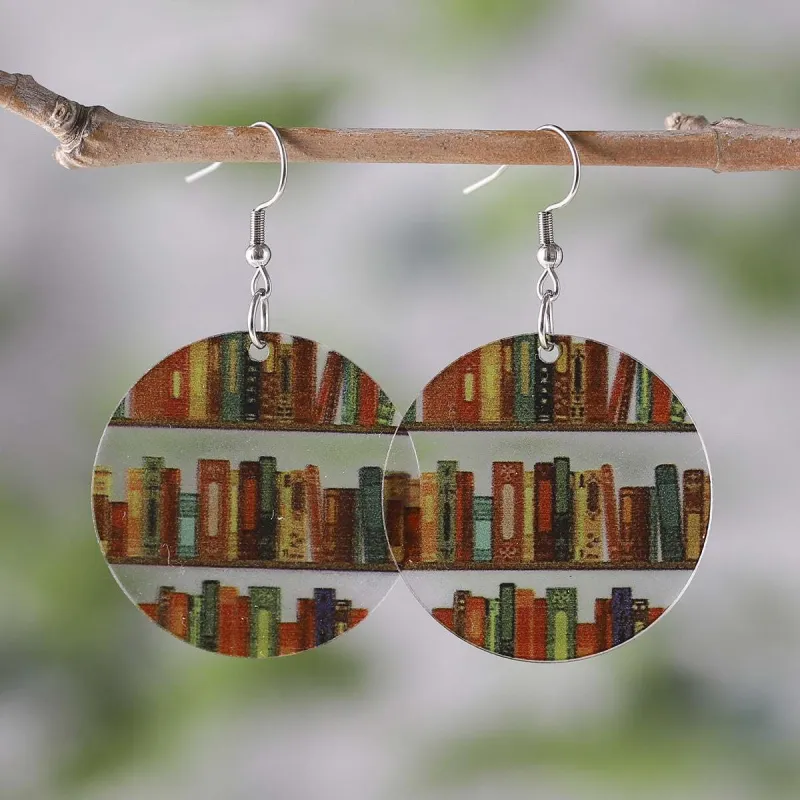 Red & Yellow Bookcase Round Drop Earrings made by Zulily