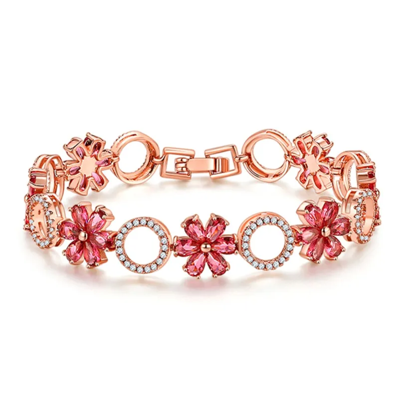 Red Crystal & Cubic Zirconia Flower-Link Bracelet made by Zulily