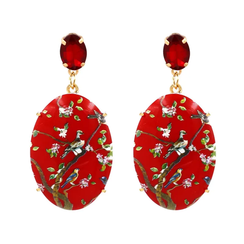 Red Crystal & Goldtone Bird Branch Oval Drop Earrings made by Zulily