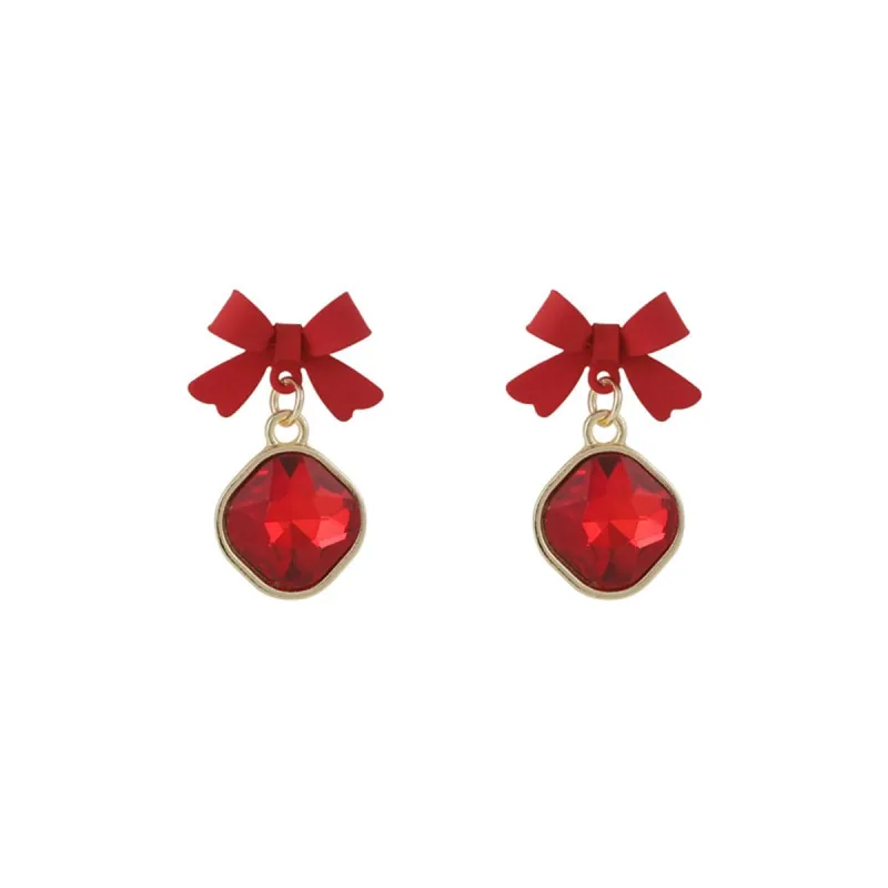 Red Crystal & Enamel Goldtone Bow Drop Earrings made by Zulily