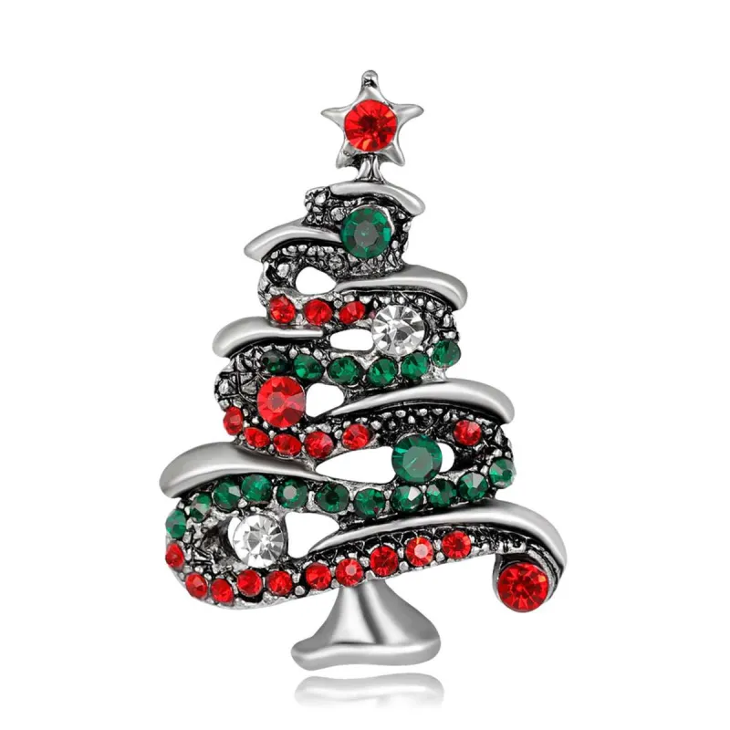 Red Cubic Zirconia & Silvertone Christmas Tree Brooch made by Zulily