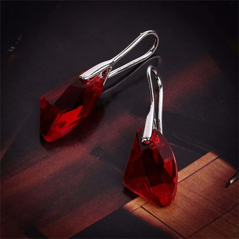 Red Crystal & Silvertone Drop Earrings made by Zulily
