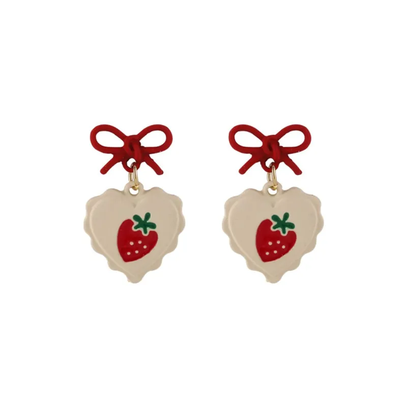 Red Enamel & Goldtone Bow Strawberry Drop Earrings made by Zulily