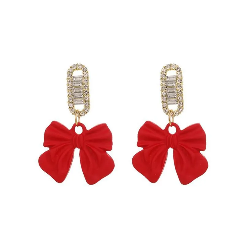 Red Acrylic & Cubic Zirconia Bow Baguette-Cut Drop Earrings made by Zulily