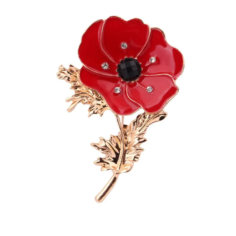 Red Enamel & Black Cubic Zirconia Goldtone Flower Brooch made by Zulily